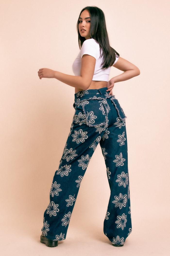 Daisy Street Daisy Street Wide Leg Printed Denim Jeans