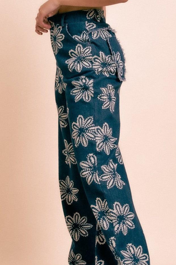 Daisy Street Daisy Street Wide Leg Printed Denim Jeans