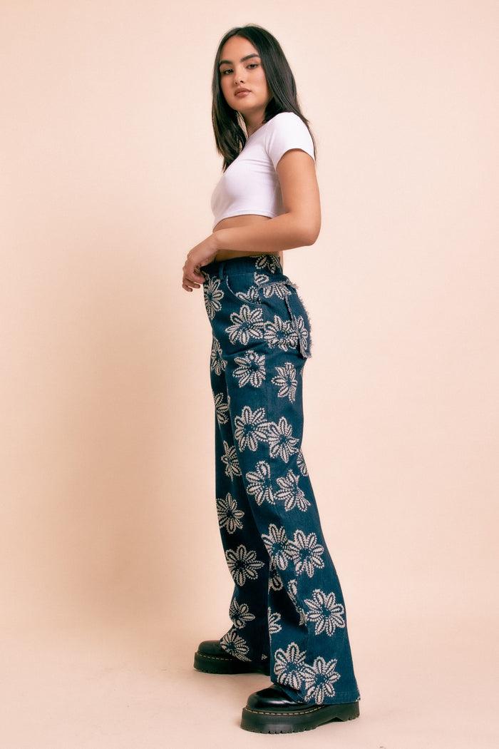Daisy Street Daisy Street Wide Leg Printed Denim Jeans