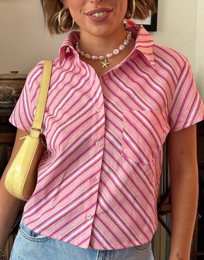 Daisy Street Daisy Street X Chloe Davie Pink Stripe Fitted Shirt