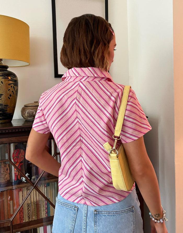Daisy Street Daisy Street X Chloe Davie Pink Stripe Fitted Shirt