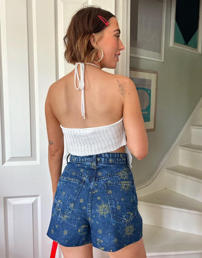 Daisy Street Daisy Street X Chloe Davie Printed Denim Shorts