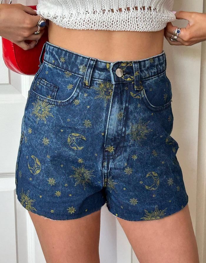 Daisy Street Daisy Street X Chloe Davie Printed Denim Shorts