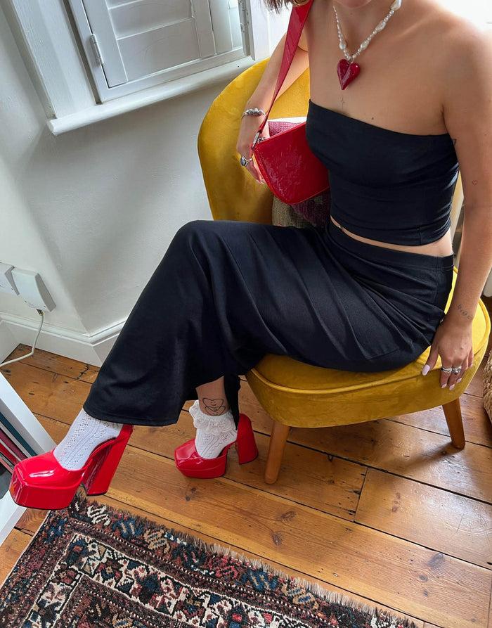 Daisy Street Daisy Street X Chloe Davie Slinky Low Rise Maxi Skirt In Charcoal Co-Ord