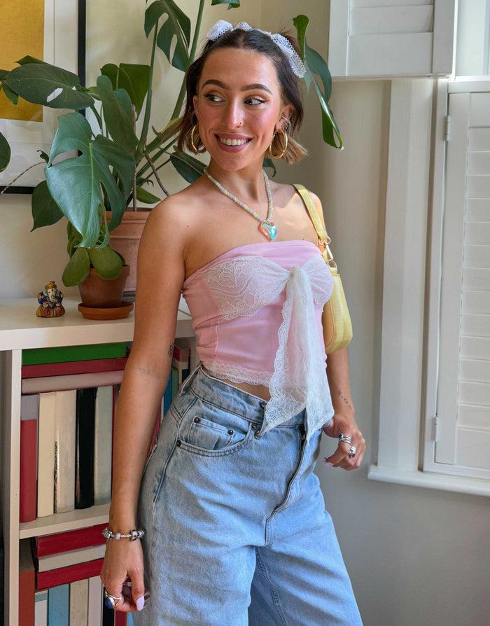 daisy street Daisy Street x Chloe Davie Y2K Mesh Boobtube with Lace Tie Front