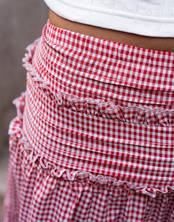 Daisy Street Daisy Street X Molly Mcfarlane Boho Tiered Ruffle Maxi Skirt In Red Gingham