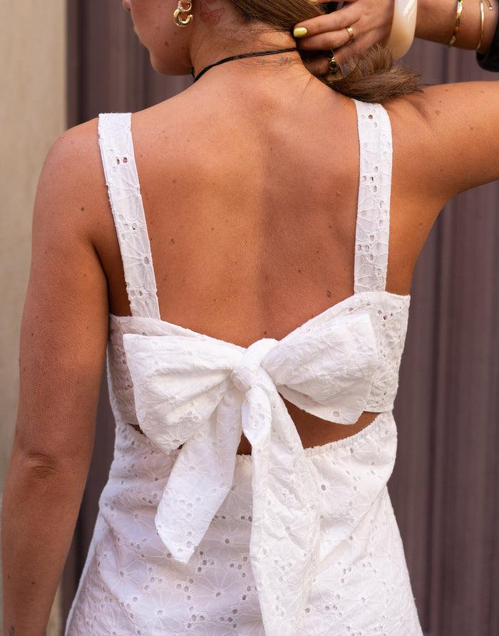 Daisy Street Daisy Street X Molly Mcfarlane Floral Broderie Mini Dress With Tie Back In White