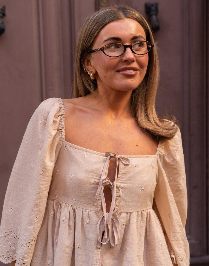 Daisy Street Daisy Street X Molly Mcfarlane Square Neck Cutwork Babydoll Blouse In Natural