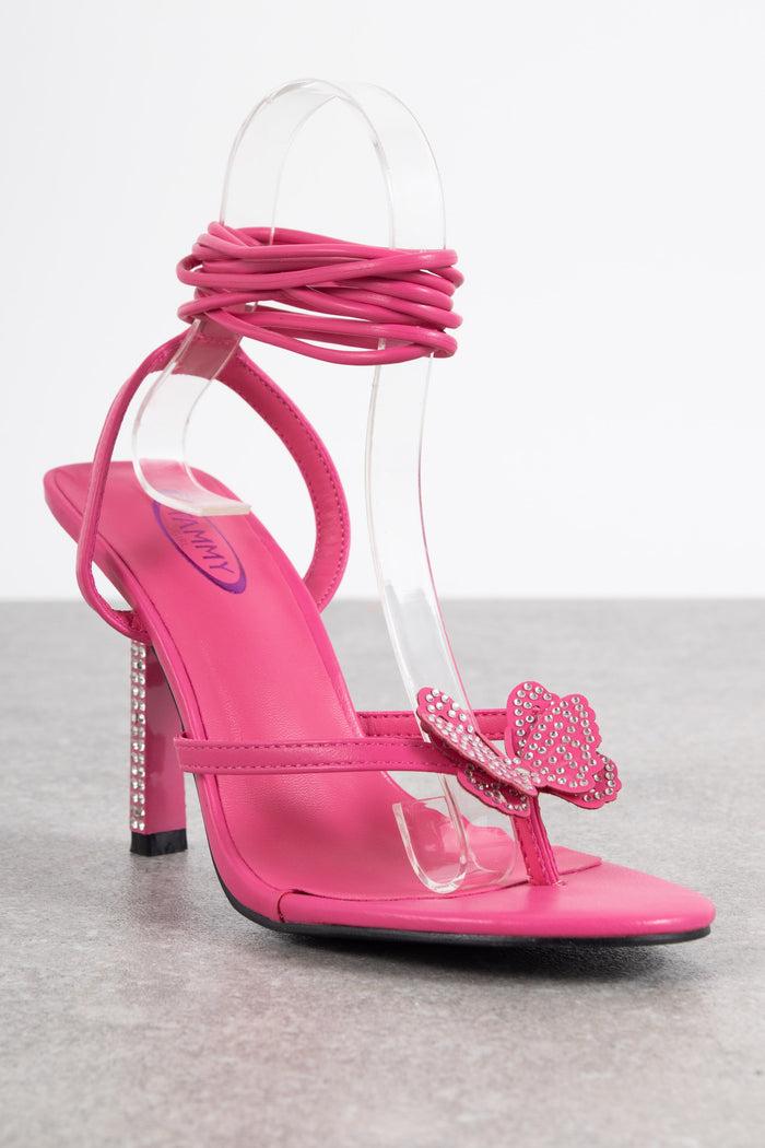 Daisy Street Tammy Girl Embellished Butterfly Heeled Sandals In Pink