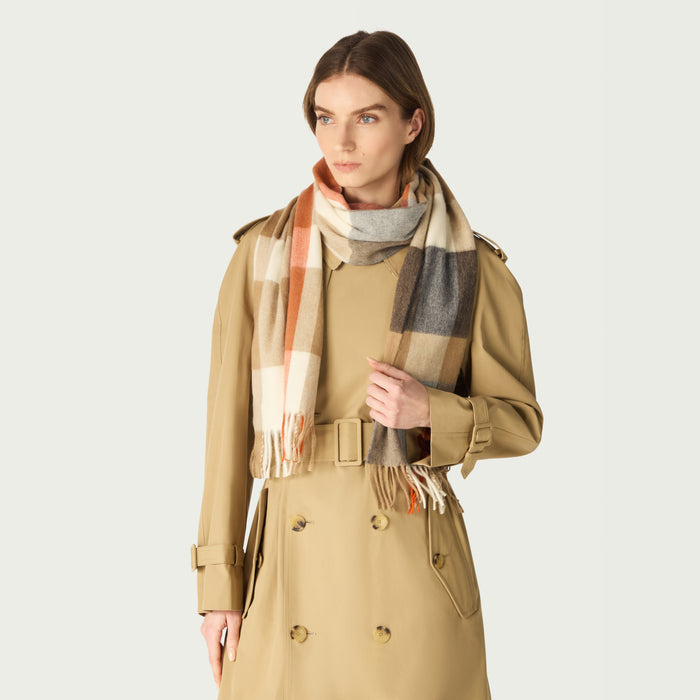 daks london ANNIVERSARY CHECK SCARF – BROWN