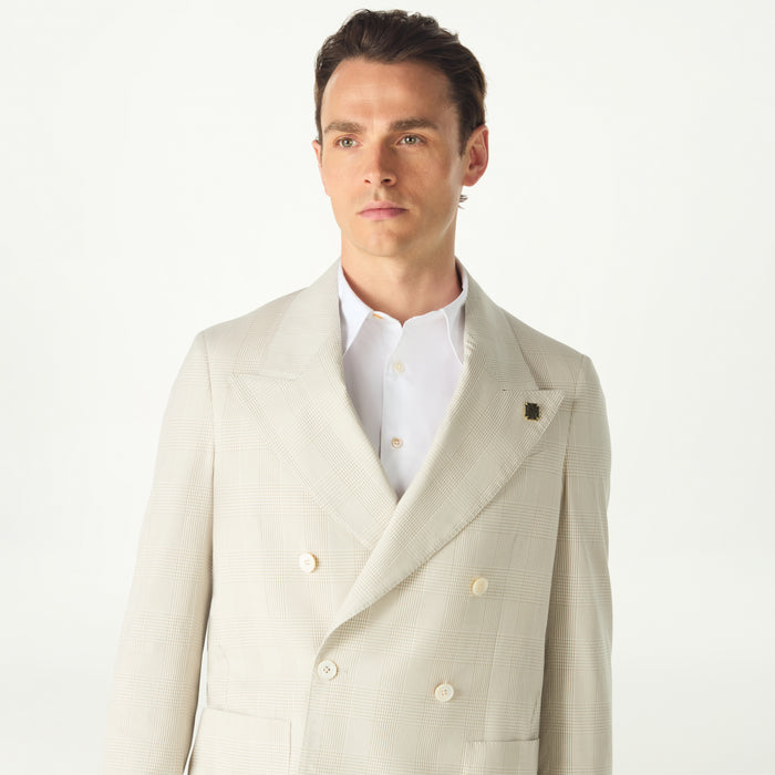 Daks London BEIGE SEERSUCKER DOUBLE BREASTED SUIT