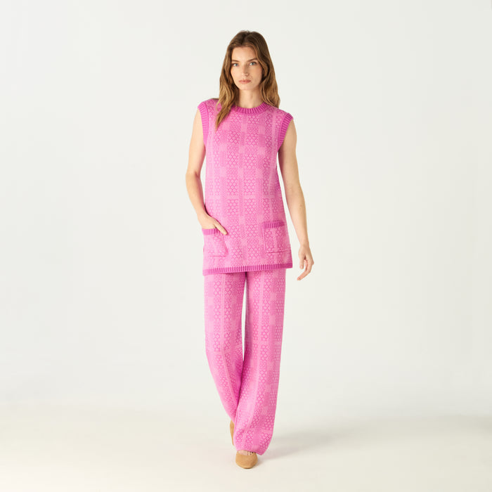 daks london KNITTED GEO CHECK VEST COORD