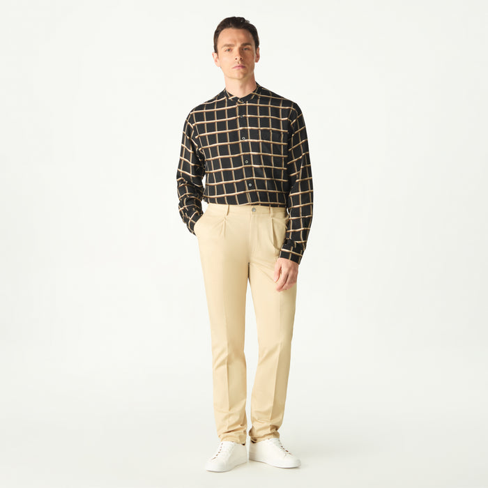 daks london PLEATED FRONT CLASSIC CHINO - BEIGE