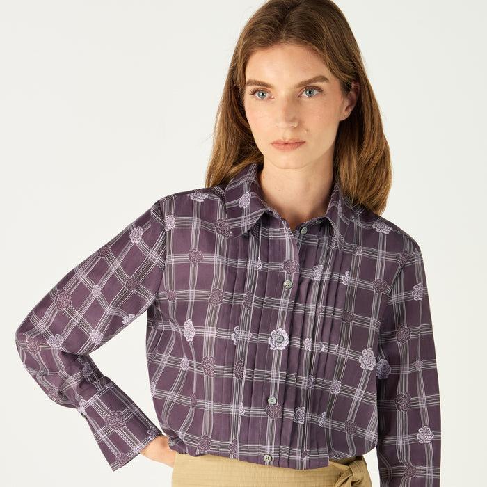 daks london PLEATED PRINTED GRAPHIC FLORAL SHIRT