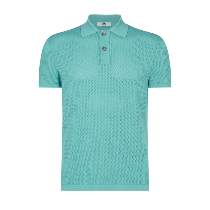 Daks London POINTELLE KNITTED POLO - AQUA