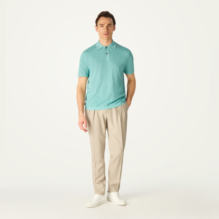 daks london POINTELLE KNITTED POLO - AQUA