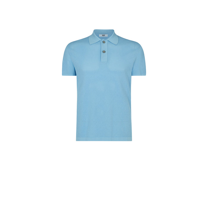 Daks London POINTELLE KNITTED POLO - LIGHT BLUE