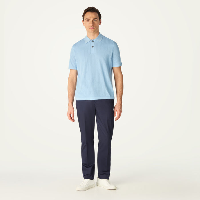 daks london POINTELLE KNITTED POLO - LIGHT BLUE