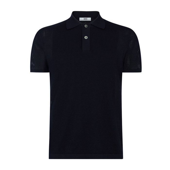 Daks London POINTELLE KNITTED POLO - NAVY