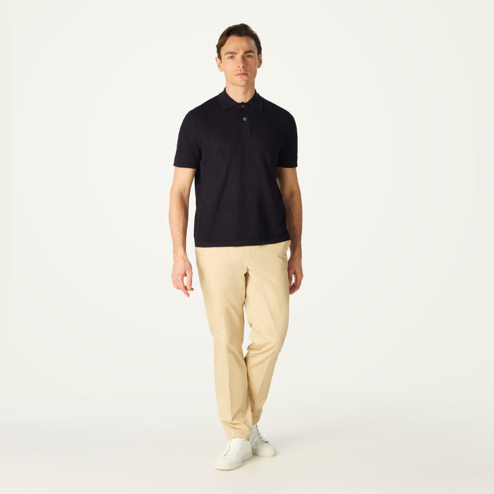 daks london POINTELLE KNITTED POLO - NAVY