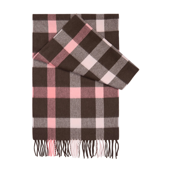 Daks London SEASONAL CHECK SCARF – PINK & BROWN