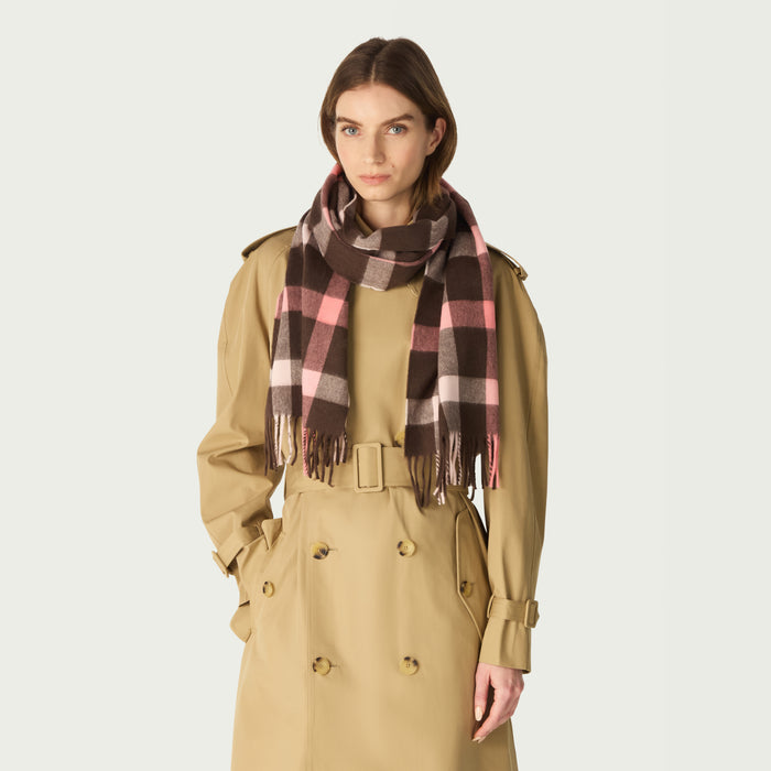 daks london SEASONAL CHECK SCARF – PINK & BROWN