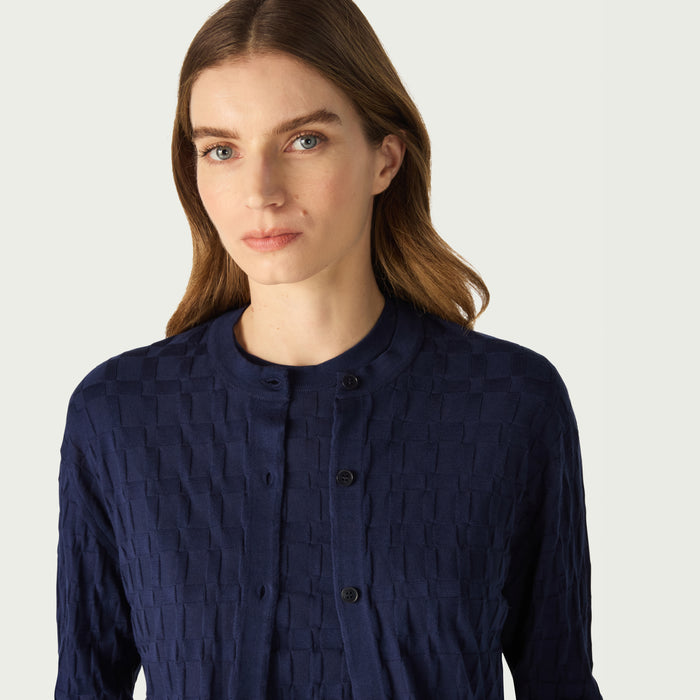 Daks London DAKS X JOHN SMEDLEY HOUSE CHECK CARDIGAN - NAVY