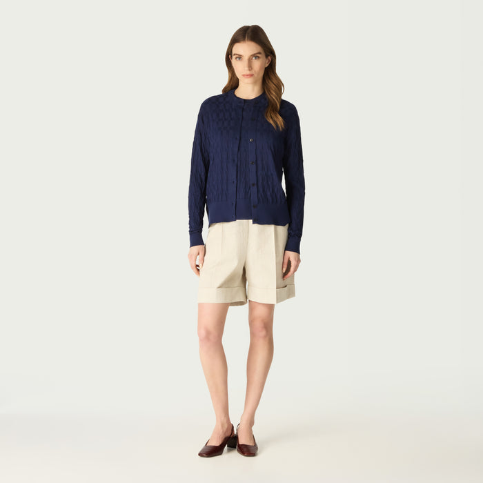 daks london DAKS X JOHN SMEDLEY HOUSE CHECK CARDIGAN - NAVY