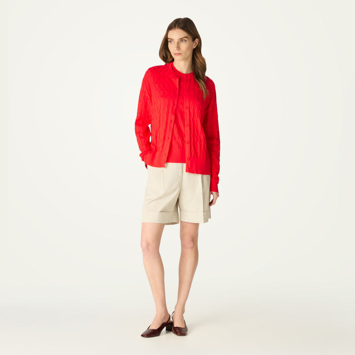 daks london DAKS X JOHN SMEDLEY HOUSE CHECK CARDIGAN - RED