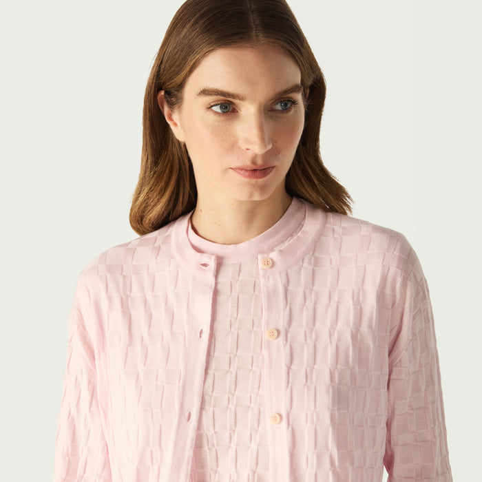 Daks London DAKS X JOHN SMEDLEY HOUSE CHECK CARDIGAN - SOFT PINK