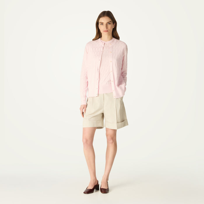 daks london DAKS X JOHN SMEDLEY HOUSE CHECK CARDIGAN - SOFT PINK