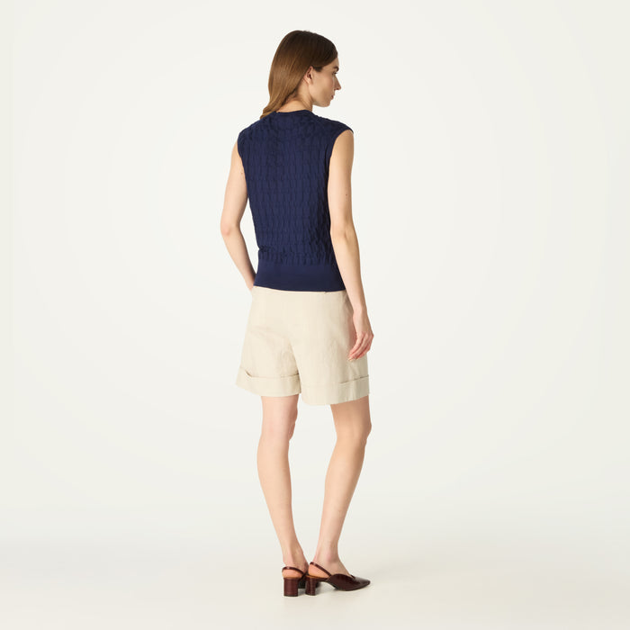 Daks London DAKS X JOHN SMEDLEY HOUSE CHECK SLEEVELESS TOP - NAVY