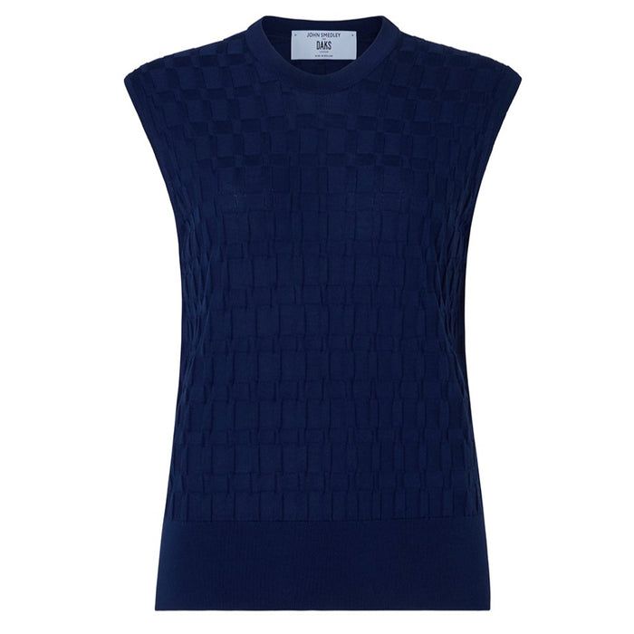 Daks London DAKS X JOHN SMEDLEY HOUSE CHECK SLEEVELESS TOP - NAVY