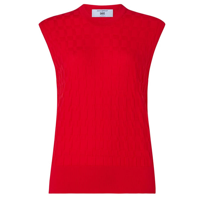 Daks London DAKS X JOHN SMEDLEY HOUSE CHECK SLEEVELESS TOP - RED