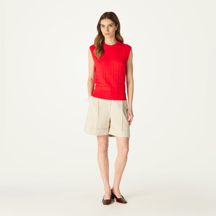 daks london DAKS X JOHN SMEDLEY HOUSE CHECK SLEEVELESS TOP - RED