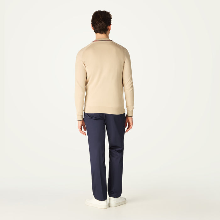 Daks London DAKS X JOHN SMEDLEY HOUSE STRIPE CARDIGAN - ALMOND