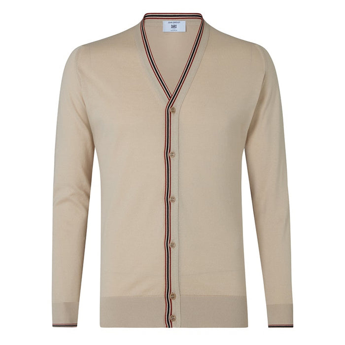 Daks London DAKS X JOHN SMEDLEY HOUSE STRIPE CARDIGAN - ALMOND