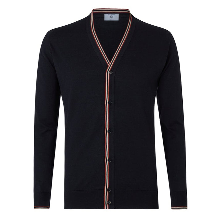 Daks London DAKS X JOHN SMEDLEY HOUSE STRIPE CARDIGAN - BLACK