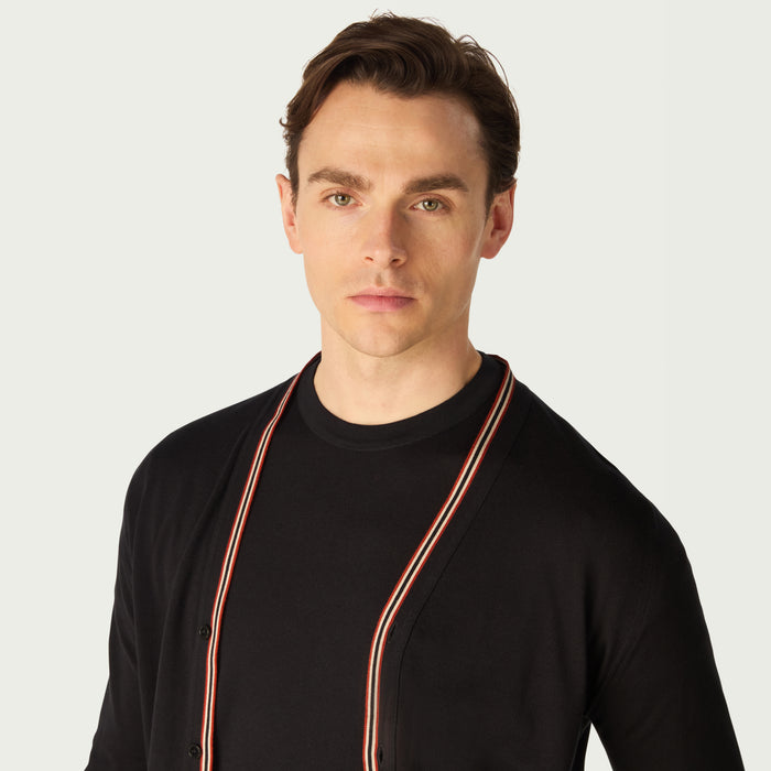 Daks London DAKS X JOHN SMEDLEY HOUSE STRIPE CARDIGAN - BLACK