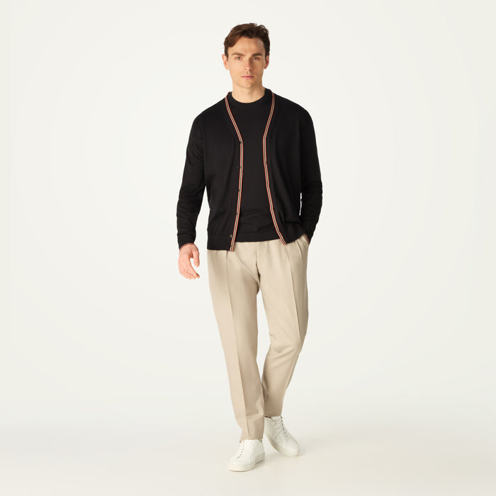 daks london DAKS X JOHN SMEDLEY HOUSE STRIPE CARDIGAN - BLACK