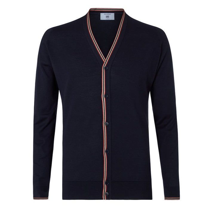 Daks London DAKS X JOHN SMEDLEY HOUSE STRIPE CARDIGAN - NAVY