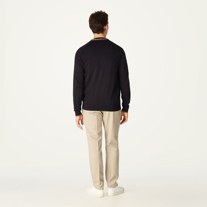 Daks London DAKS X JOHN SMEDLEY HOUSE STRIPE CARDIGAN - NAVY