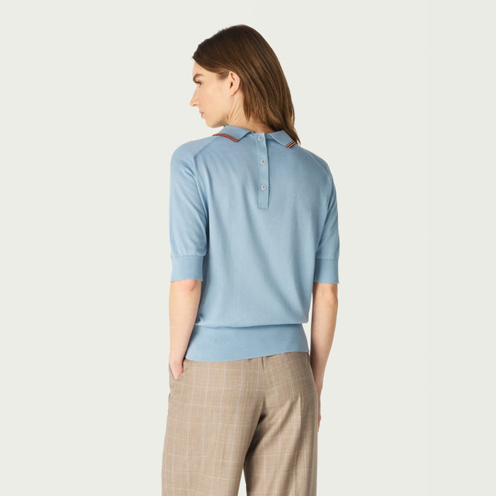 Daks London DAKS X JOHN SMEDLEY HOUSE STRIPE COLLARED TOP