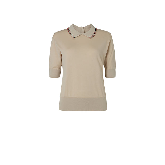 Daks London DAKS X JOHN SMEDLEY HOUSE STRIPE COLLARED TOP -ALMOND