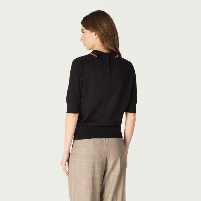 Daks London DAKS X JOHN SMEDLEY HOUSE STRIPE COLLARED TOP - BLACK