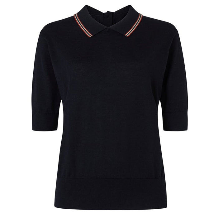 Daks London DAKS X JOHN SMEDLEY HOUSE STRIPE COLLARED TOP - BLACK
