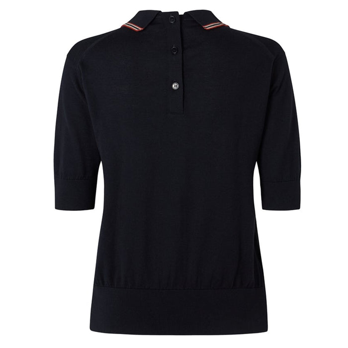 Daks London DAKS X JOHN SMEDLEY HOUSE STRIPE COLLARED TOP - BLACK