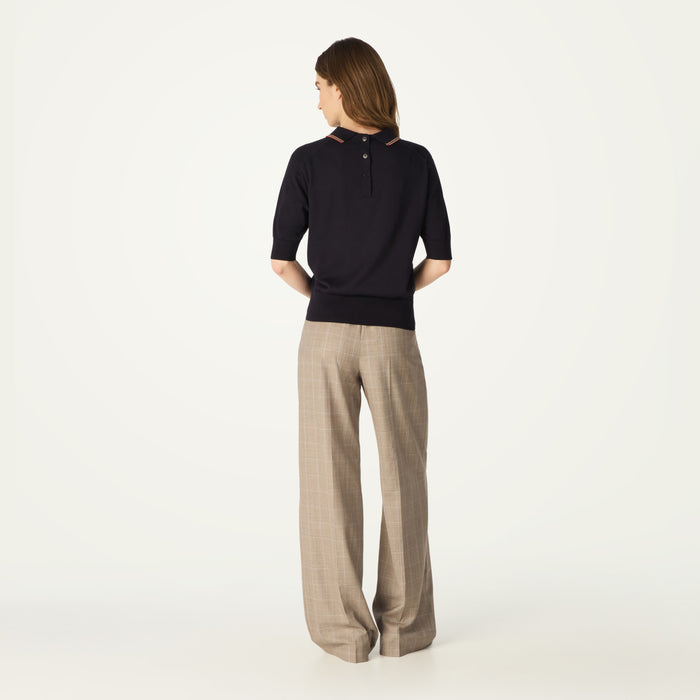 Daks London DAKS X JOHN SMEDLEY HOUSE STRIPE COLLARED TOP - NAVY