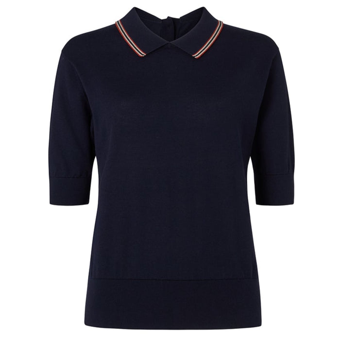 Daks London DAKS X JOHN SMEDLEY HOUSE STRIPE COLLARED TOP - NAVY