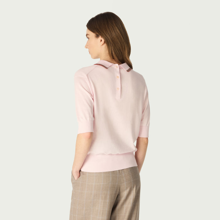 Daks London DAKS X JOHN SMEDLEY HOUSE STRIPE COLLARED TOP - SOFT PINK